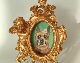 Custom Hand-Painted Pet Memorial Portrait, Dog or Cat Remembrance Gift,Pet Loss Keepsake, Ornate Mini Frame,Pet Memorial,Christmas gifts