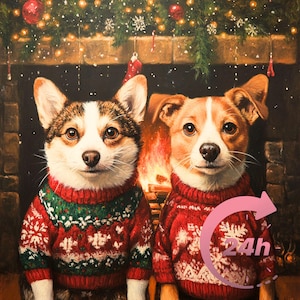 Christmas Pet Portrait, Christmas Animal Painting, Dog Christmas Gift, Exotic Pet Portrait, Christmas Gift, Royal Pet Portrait, Family Gift