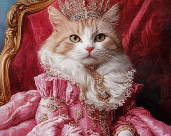Custom Royal Queen Cat Portrait, Renaissance Cat Painting, Pet Lovers Gift, Royal Pet Portrait, Pet Portrait gift, Animal Painting,Victorian