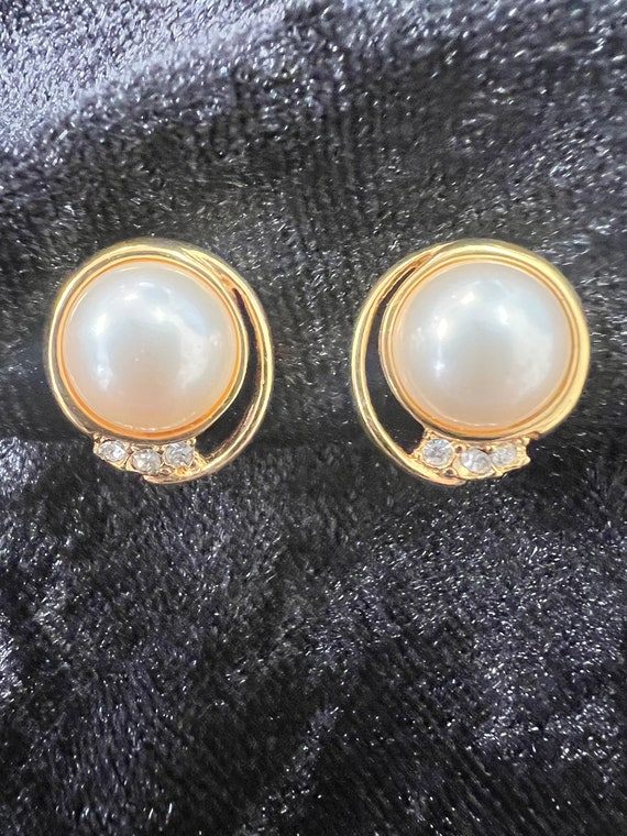 Vintage Pearl and Rhinestone Clip-On Earrings, Bri