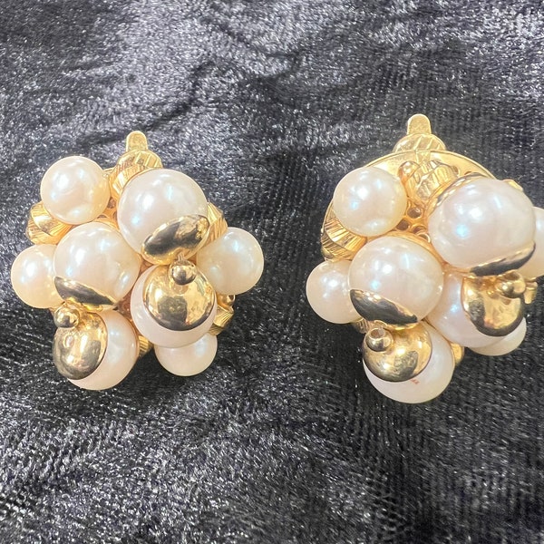 Vintage Trifari Gold and Pearl Clip-On Earrings, Bridal, Wedding, Gifts for Her