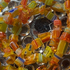 Orange Millefiori Glass Chip Beads  assorted size chips 2- 14 inch strands