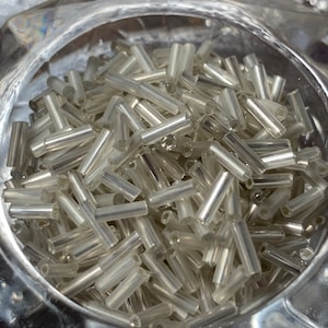 Bugle Beads Glass 6mm Silver Color silver Lined about 500 Beads