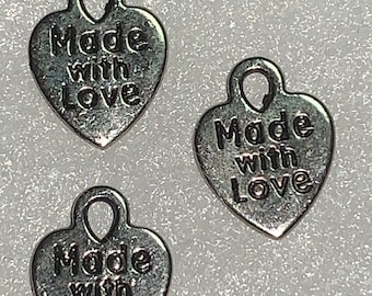 12 Made with Love Charm Silver Tone Double Sided Charms 10mm