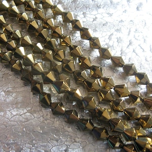Bi-Cone Faceted Glass 6mm  Gold Glass Beads 80 Beads
