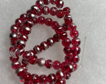 Red Foiled  Glass Beads about 3mm 150 Beads Silver Red  Color