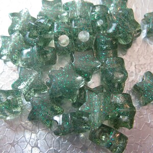 Green Glitter Star Beads Acrylic Cute 13mm 50
