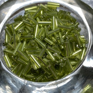 Lime Green Silver Lined Bugle Beads Glass 6mm about 500 Beads