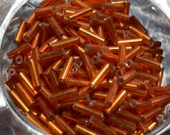 Orange Silver Lined Bugle Beads Glass 6mm about 500 Beads
