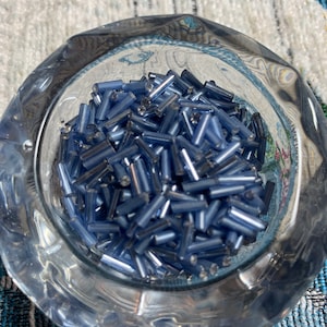 Grey Blue Silver Lined Bugle Beads Glass 6mm about 500 Beads