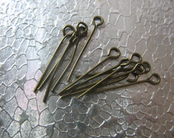 Eye Pin 1 1/4 inch 21 gauge 400 Steel Antiqued Brass Plated