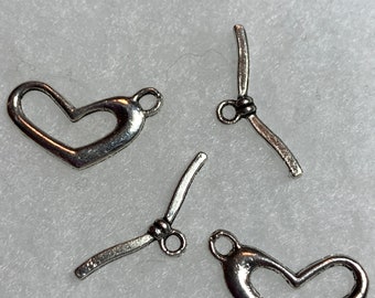 Heart Toggle Clasp  22mm Heart 6 sets Silver Antiqued Plated