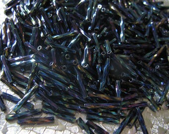 Twisted Bugle Beads Gunmetal  Purple Glass 1/2 Inch Beautiful 125