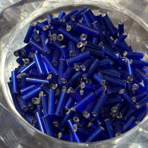 Navy Blue Silver Lined Bugle Beads Glass 6mm about 500 Beads