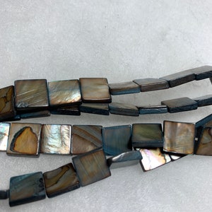 38 Mother of Pearl Shell Square Beads Brown Blue 10 mm