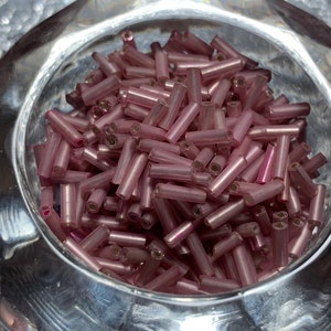 PINK SILVER Lined Bugle Beads Glass 6mm about 500 Beads