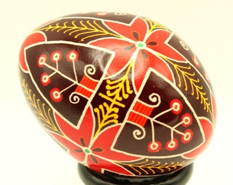 Flower Pot Pysanka, Red Pysanky Ukrainian Easter Egg, Batik Egg Art, Chicken Eggshell, Unique Gift, Decorative Egg