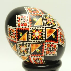 Orange and Black Pysanky Egg With Stand, Ukrainian Easter Egg, Batik ...