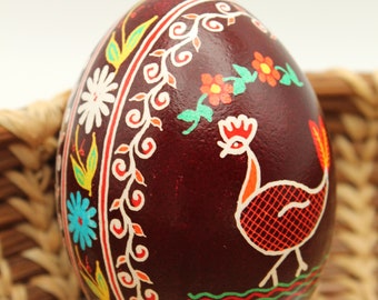 Chicken Pysanka, Ukrainian Easter Egg, Batik Art Egg, Comes with Egg Stand, Handmade Art Gift, Farmhouse Decor