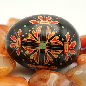 Black and Orange Chicken Egg Pysanka, Ukrainian Easter Egg, Batik Chicken Egg, Easter Decor image 1