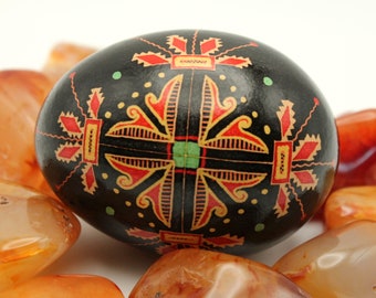 Black and Orange Chicken Egg Pysanka, Ukrainian Easter Egg, Batik Chicken Egg, Easter Decor