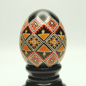 Orange and Black Pysanky Egg with Stand