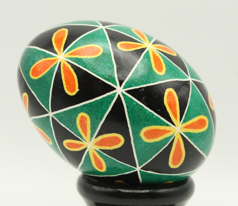 Chicken Egg Pysanka With Orange Flowers and Green and Black - Etsy