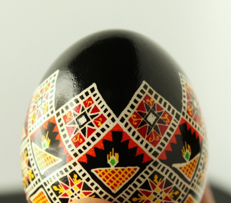 Orange and Black Pysanky Egg With Stand, Ukrainian Easter Egg, Batik ...