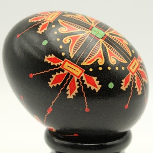 Black and Orange Chicken Egg Pysanka, Ukrainian Easter Egg, Batik Chicken Egg, Easter Decor image 2