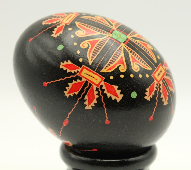 Black and Orange Chicken Egg Pysanka, Ukrainian Easter Egg, Batik Chicken Egg, Easter Decor image 2