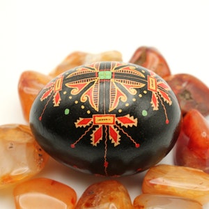 Black and Orange Chicken Egg Pysanka, Ukrainian Easter Egg, Batik Chicken Egg, Easter Decor image 5