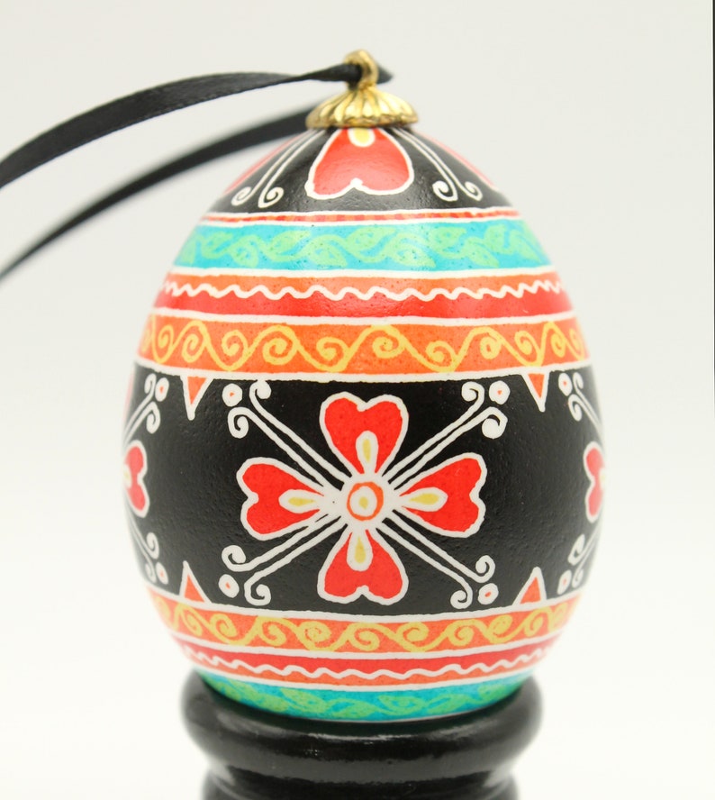 Pysanky Easter Egg Ornament, Ukrainian Batik Art, Red Flowers - Etsy