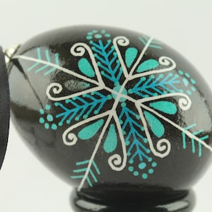 Pysanka Egg Ornament, Blue and Black Pysanky Ukrainian Easter Egg for Hanging, Batik Art Egg, Chicken Eggshell, Easter Ornament