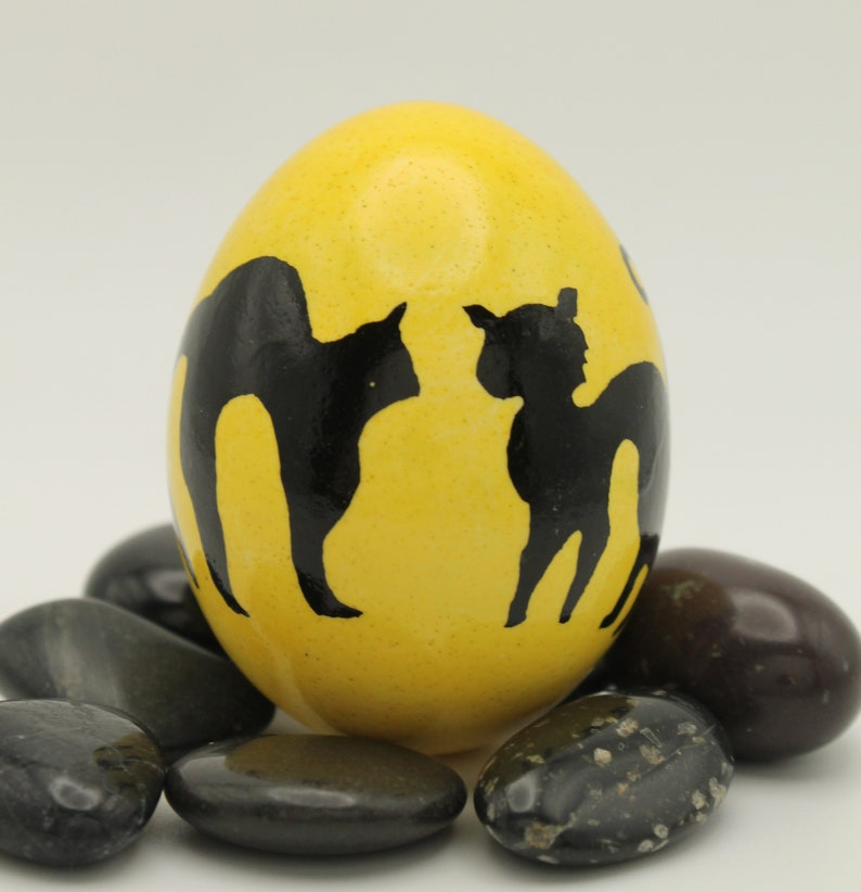 Black Cat Halloween Batik Egg, Yellow and Black Dyed Chicken Egg, Halloween Decor, Cat Lover Gift image 6