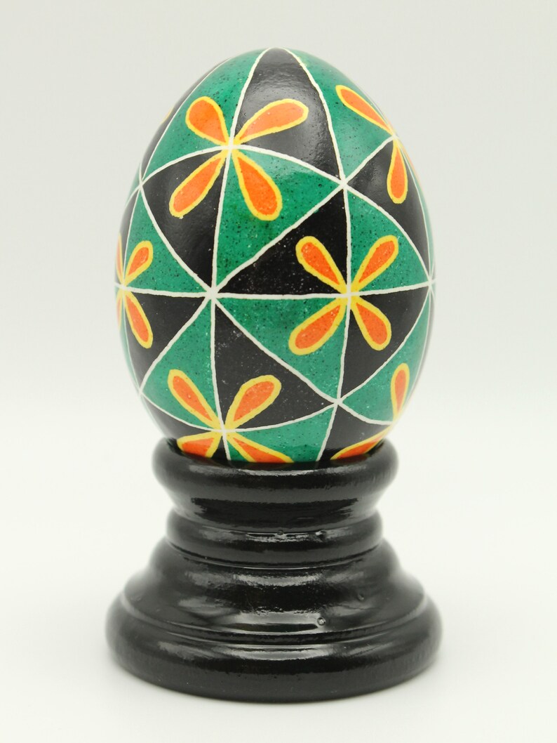 Chicken Egg Pysanka With Orange Flowers and Green and Black - Etsy