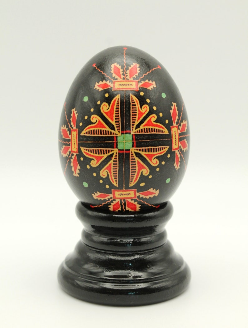 Black and Orange Chicken Egg Pysanka, Ukrainian Easter Egg, Batik Chicken Egg, Easter Decor image 3