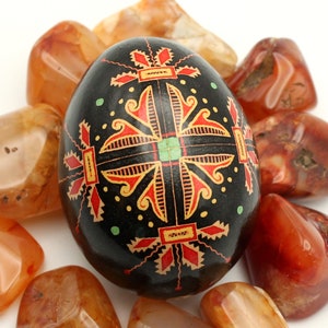 Black and Orange Chicken Egg Pysanka, Ukrainian Easter Egg, Batik Chicken Egg, Easter Decor image 4