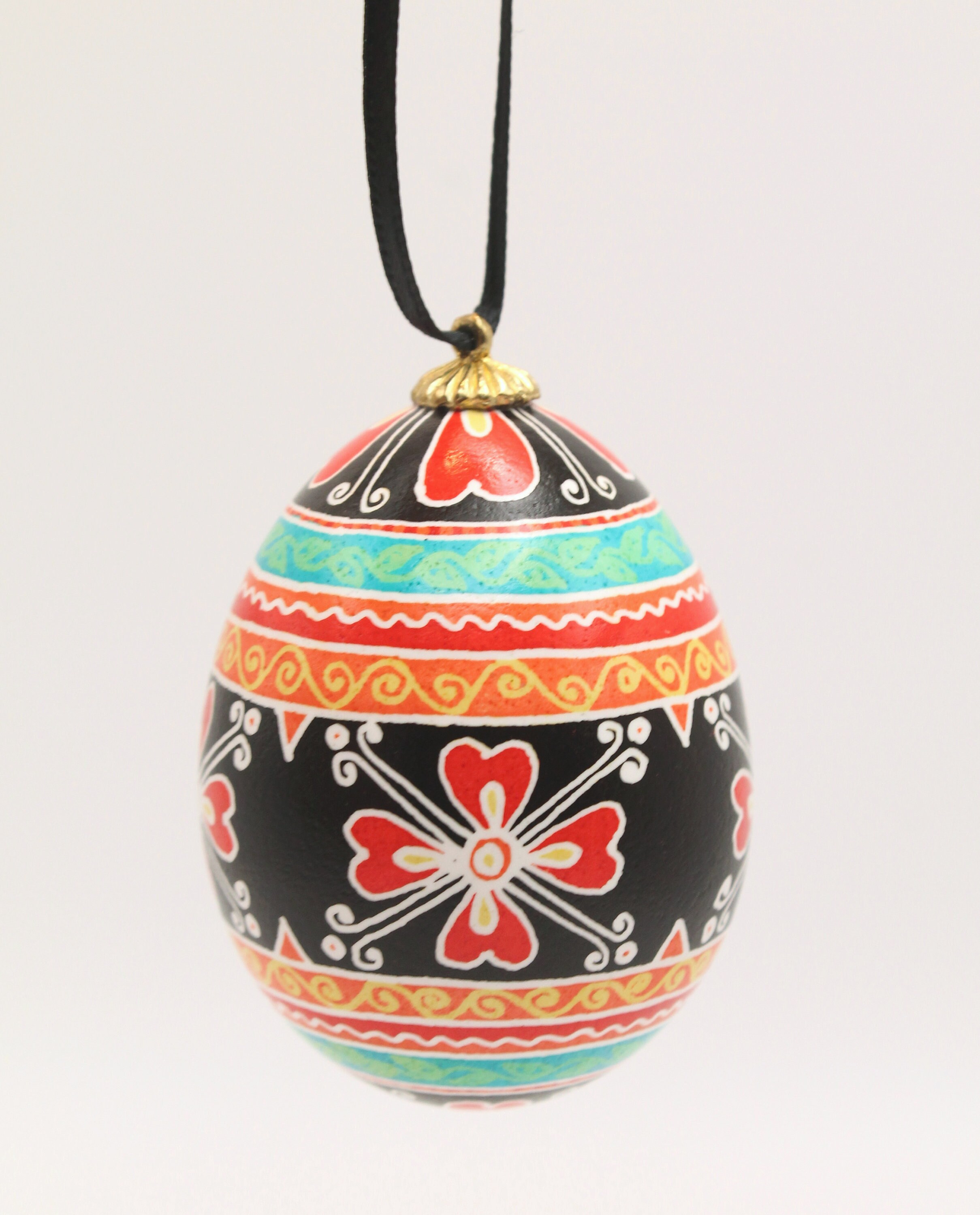 Pysanky Easter Egg Ornament, Ukrainian Batik Art, Red Flowers - Etsy