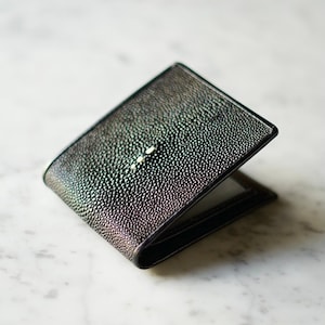Cartera de Cuero Hecha a Mano,Cartera Personalizada Negra,Cartera para Hombre de Cuero Bifold,Cartera de Cuero Bifold Hecha a Mano para Efectivo,Cartera Stingray Negra