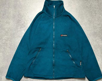 vintage BERGHAUS FLEECE full zip sweatshirt Men's Size M authentic GREEN trekking sweater winter ski sportswear snowboard outdoor 90's-00's