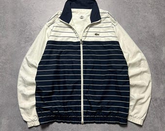 Chaqueta deportiva vintage LACOSTE con pequeño logotipo de cocodrilo para hombre, talla XL, estilo retro, cortavientos, deportiva, de los años 90, con cremallera completa