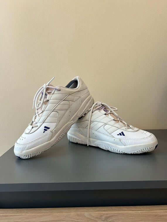 Vintage 90s Adidas Tennis Sneakers White Leather Y2K Athletic Sport Shoes Rare 1998 Retro Classic Court Trainers EU 40 2/3 US 8.5