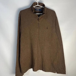 Vintage 2000&#39;s Polo Ralph Lauren Small Pony 1/4 Half Zip Sweater Authentic Brown Mens Size Large Old Money casual street style 90&#39;s