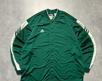 Chaqueta deportiva vintage ADIDAS, estilo retro deportivo con botones a presión, color verde auténtico, para hombre, talla M, deportiva, clásica, años 90, logo pequeño, estilo Y2K, años 00.