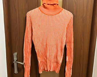grazioso maglione a coste con collo alto Alexander McQueen McQ da donna taglia XL design elaborato all'avanguardia stile streetwear casual anni 2000 rave Y2K