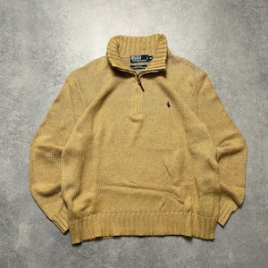 vintage Polo Ralph Lauren Small Pony 1/4 Half Zip knitted sweater brown Mens Size Medium Old Money retro casual street style 90&#39;s-00&#39;s