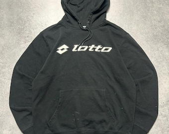 Felpa con cappuccio vintage Lotto con grande logo da uomo, taglia L, autentico stile sportivo italiano, street wear, retrò, sportivo, in cotone, stile anni '90-'00