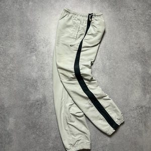 Vintage 2000s Nike Small Swoosh Nylon Track Pants Y2K Style Mens Size Small Authentic Athletic Casual Retro Sweatpants Sports Wear