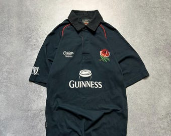 Polo vintage Guinness Cotton Traders England Rugby para hombre, talla S, polos con cuello y logo grande, ropa deportiva urbana retro, cerveza negra de los años 90