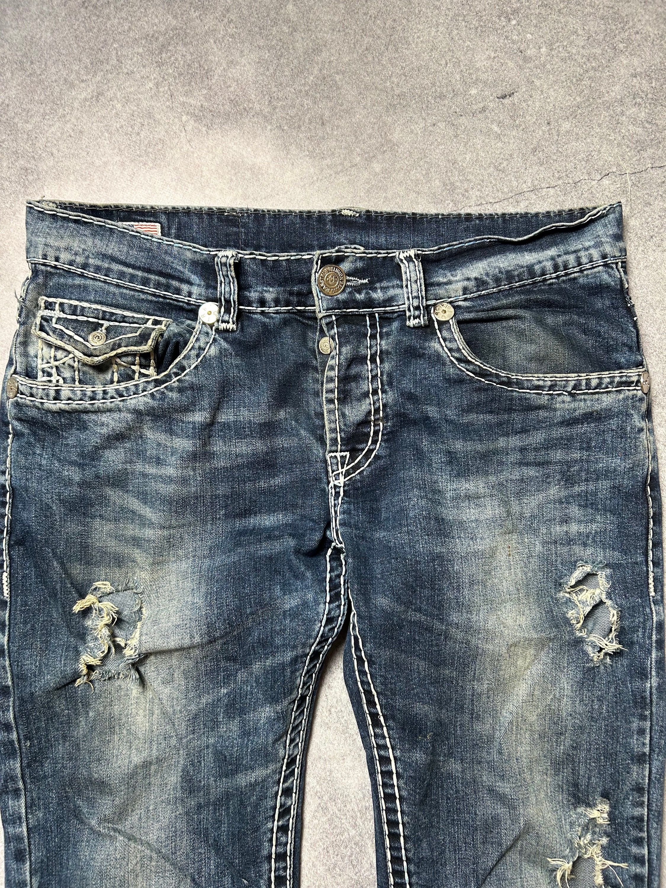 Vintage TRUE RELIGION Distressed American Denim Blue Jeans
